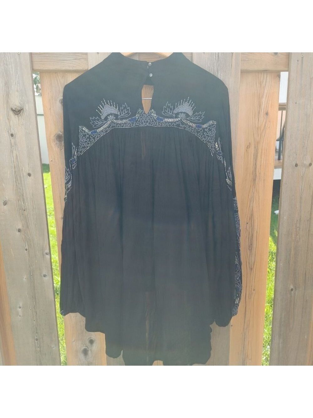 FREE PEOPLE Sweet Fantasy Beaded And Embroidered Boho Blouse Black Women's Large - Picture 8 of 15